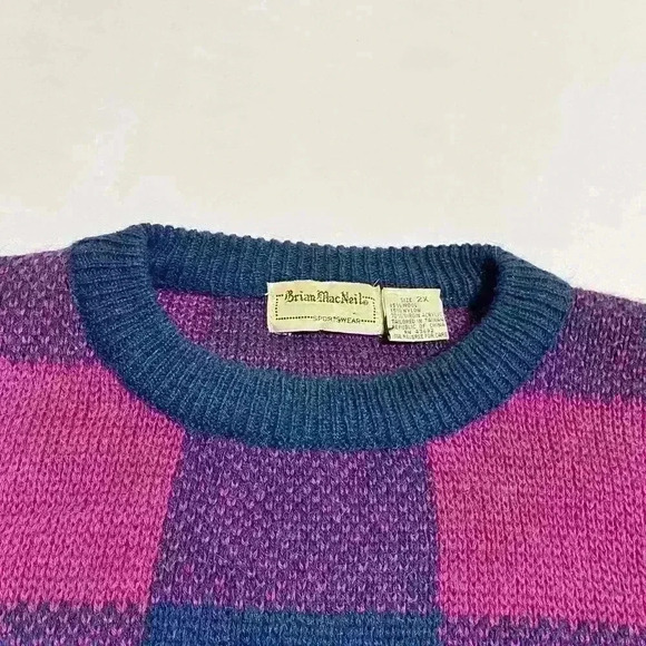 Vintage Brian MacNeil Sportswear Mens Checker Knit Crew Neck Sweater Size 2XL - Picture 9 of 9